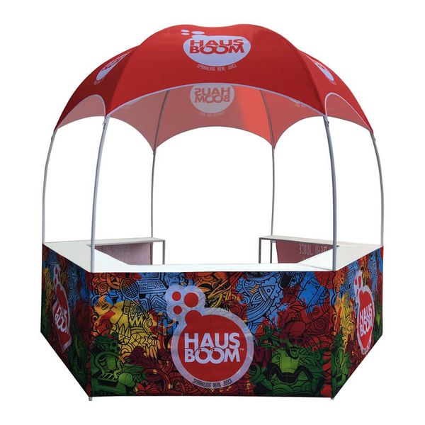 

New de ign new fa hion dome ale booth mall food kio k vending tent pop up bar tent with dye ublimation graphic and portable wheeled bag