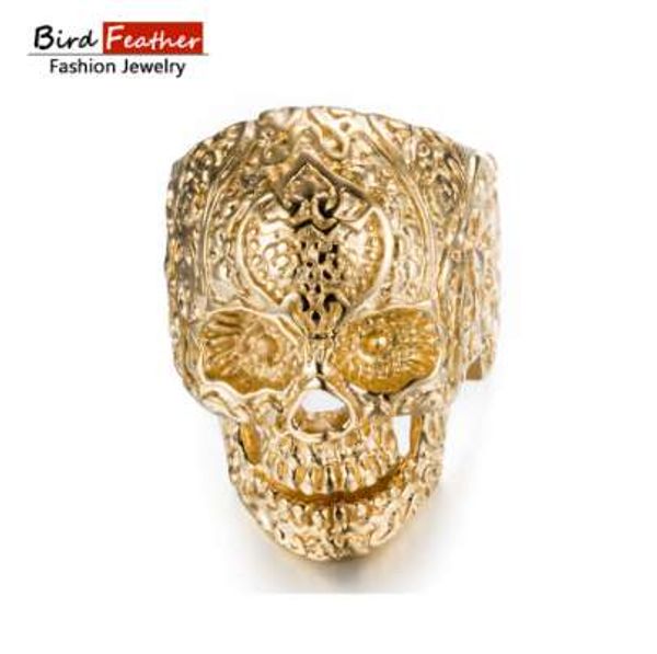 

bird feather stainless steel men ring cross hip hop wedding rings for women male punk fashion jewelry titanium steel skull rings, Golden;silver