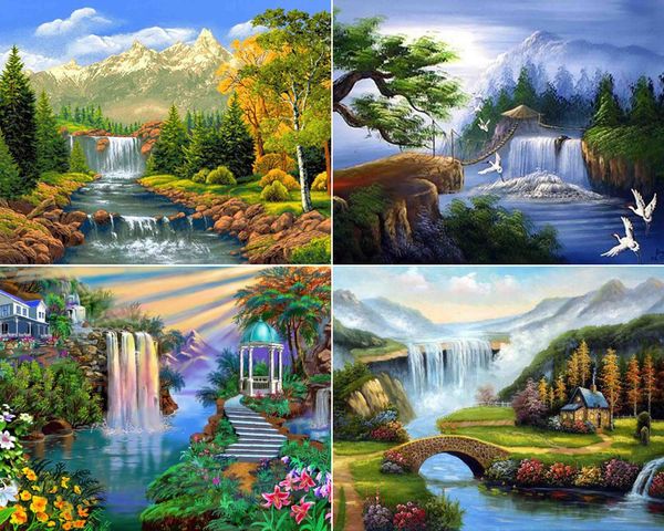 

diy diamond painting cross stitch kit rhinestone full round diamond embroidery landscape forest waterfall home mosaic decoration multi0003