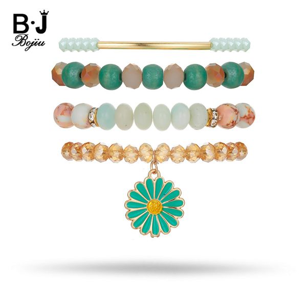 

bojiu new round crystal beads bracelet sets for women creative plant accessories bracelet femme charm strand bracelets bcset62, Black