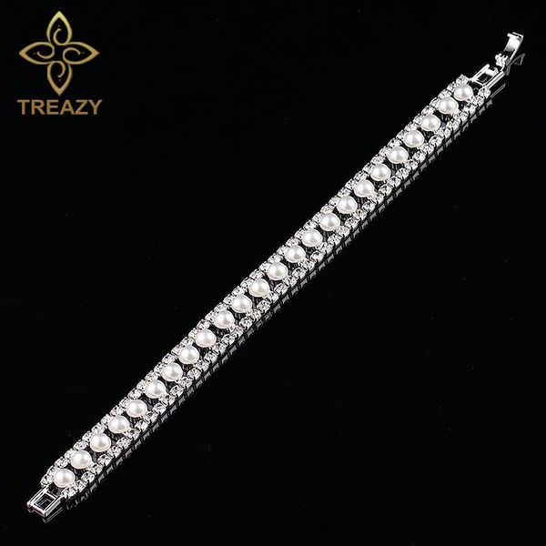 

treazy elegant simulated pearl crystal bracelets for women silver color bridal bracelets & bangles wedding party jewelry gift, Black