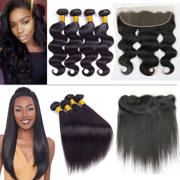 Virgin Body Wave And Straight Indian Human Hair Wefts With Lace