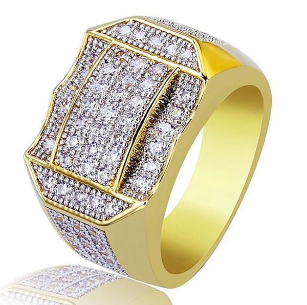 Mens Concave CZ Bling Bling 360 Eternity Ring Iced Out Rings Cubic Zirconia Micro Pave Simulated Diamonds Ring con confezione regalo Placcato in oro 18 carati