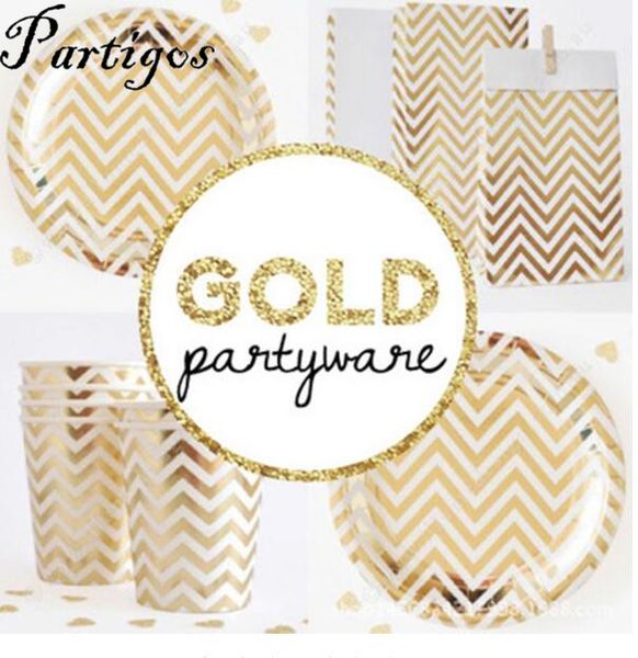 

21pcs gold silver disposable chevron party tableware sets paper plates cups for birthday bridal shower children party decoration