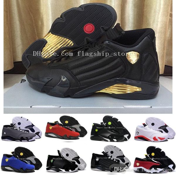 

High Quality 14 DMP Basketball Shoes Men 14s Black Gold Deigning Moments Package 98 Sneakers With Shoe Box