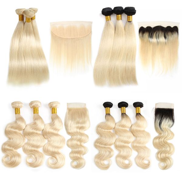 

1b 613 ombre brazilian virgin human hair bundle with clo ure traight 613 blonde weave bundle with frontal remy hair exten ion weft
