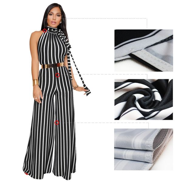 

striped women halter summer outfits fashion women jumpsuits, Black;white