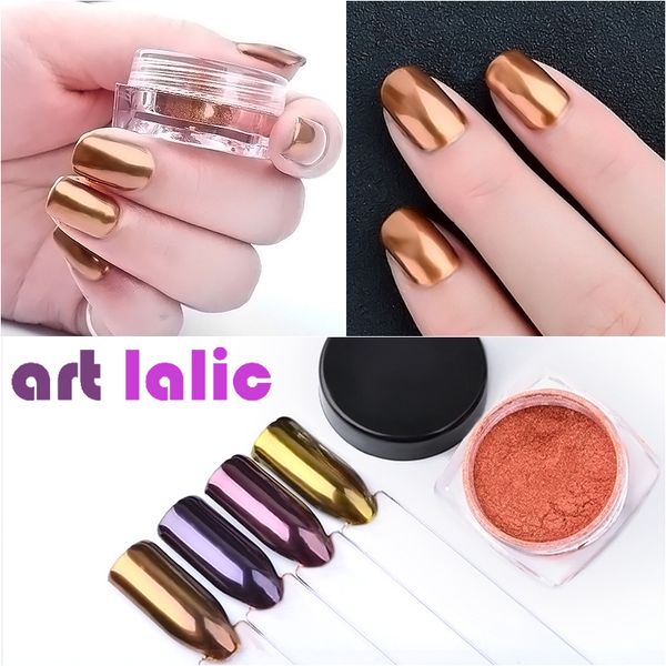 

2g/box nail glitter rose gold purple mirror chrome powder dust shiny magic mirror effect nails art pigment diy nail decorations, Silver;gold