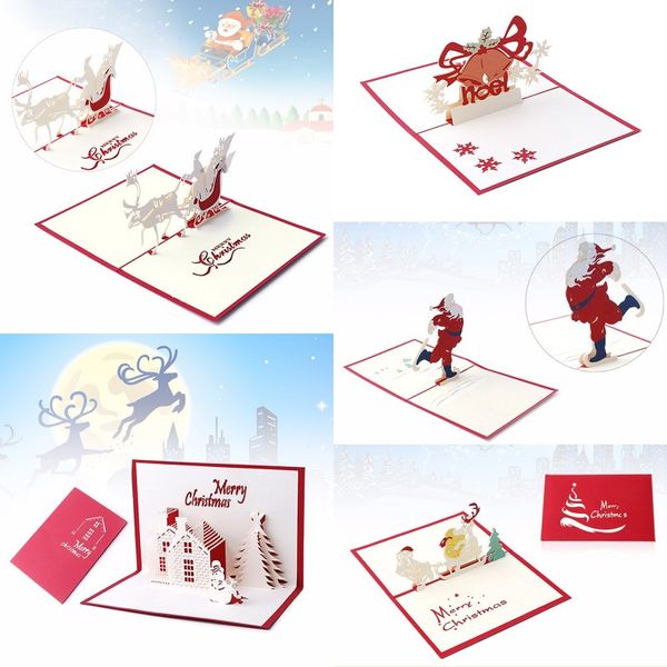 Kerstkaarten 3D Pop-up Merry Christmas-serie Santa's handgemaakte aangepaste wenskaarten Kerstcadeaus Souvenirs Ansichtkaarten