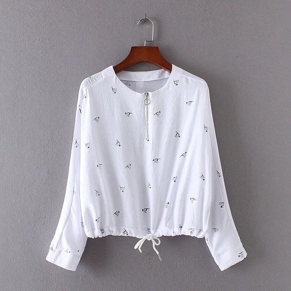

loose zipper iron ring white blouse women blouses flamingos shirt ladies women shirts chemise femme blusa feminina
