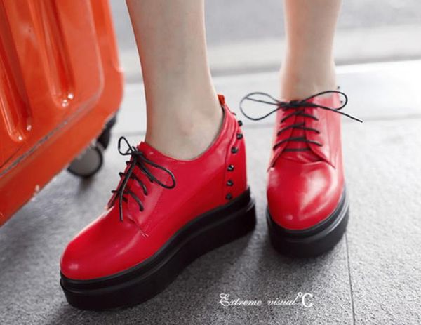 

send 2018 spring and autumn new style slope heel thick bottom high heel rivet women's shoes, Black