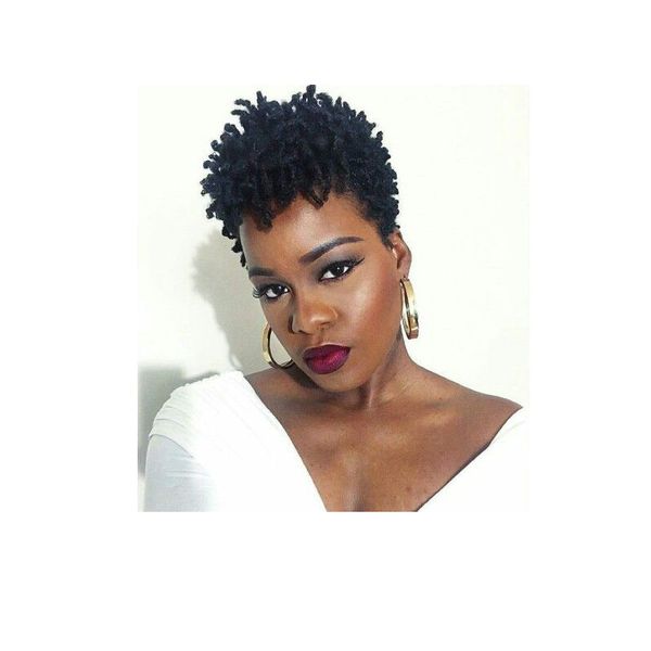 

short kinky curly wig brazilian hair african ameri simulation human hair short cut curly wig for women in large stock, Black