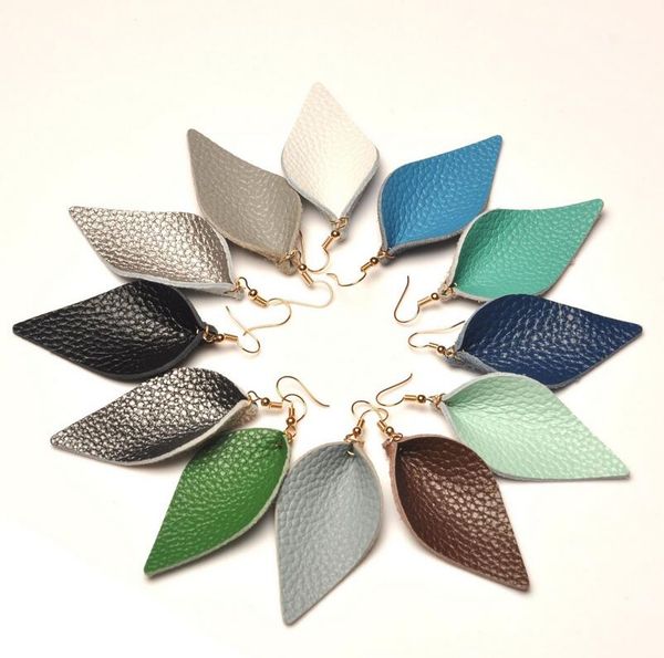

New de igner jewelry leather leaf earring tatement leather dangle earring for girl fa hion jewelry women multi color earring whole ale