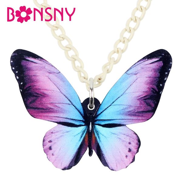 

acrylic fashion floral butterfly necklace pendant long chain choker collar animal insect jewelry for women girls bijoux, Silver