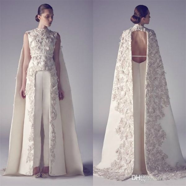 

винтаж высокая шея слоновой кости ashi студия комбинезоны пром платья 2018 кружева аппликация плюс размер невесты брюки костюмы скромный час, Black