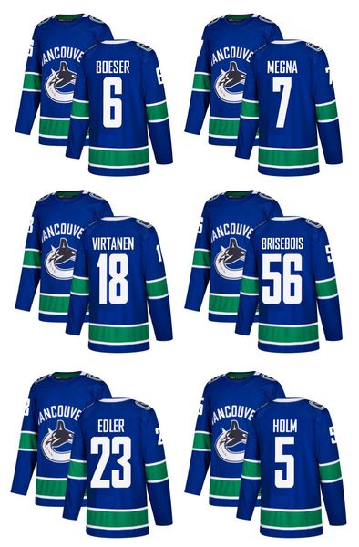 

custom vancouver canucks 18 jake virtanen 6 brock boeser jayson megna alexander edler philip holm brisebois stitched hockey jersey, Black;red