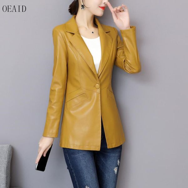 

oeaid fashion plus size 3xl 4xl leather blazers women leather jacket coat 2018 autumn ladies suit outerwear jackets, Black
