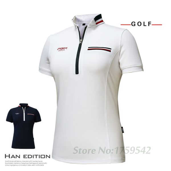 

2017 new pgm women's golf t-shirt golf apparel ladies short sleeve summer t shirt breathable comfort polo shirt, Black;blue
