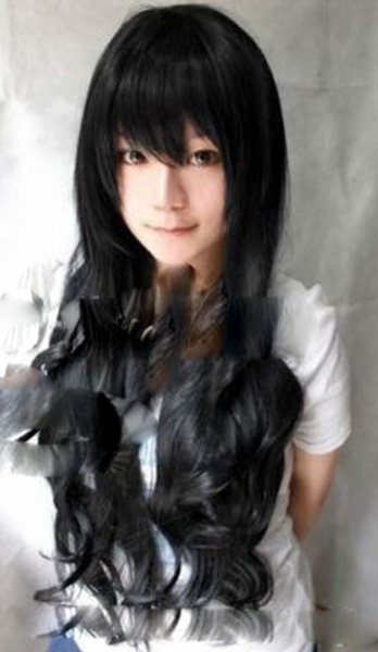 

new women cos wig colour long roll fashion cosplay hair wig 80cm, Black;brown