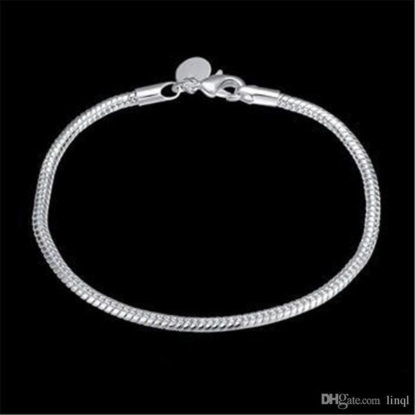 

style fashion jewelry 925 silver 3mm smooth snake chain bracelet 8.0inch/20inch 10pcs/lot sale, Black
