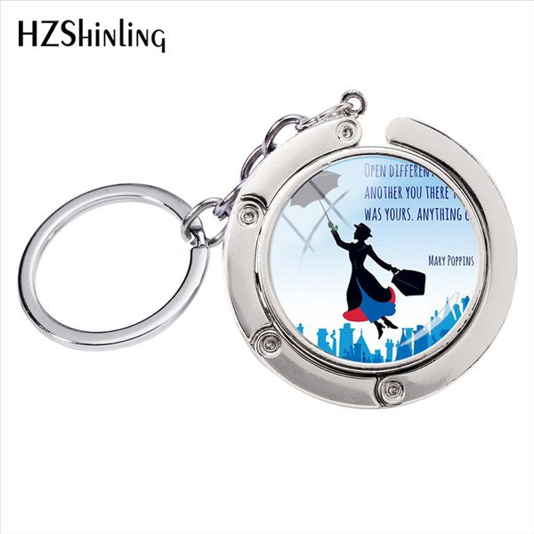 

fashion cartoon mary poppins glass cabochon art ps round bag hanger accessory silver keychains