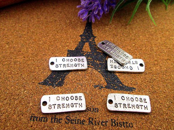 

45pcs 20*8mm antique silver i choose strength charm pendant, Bronze;silver