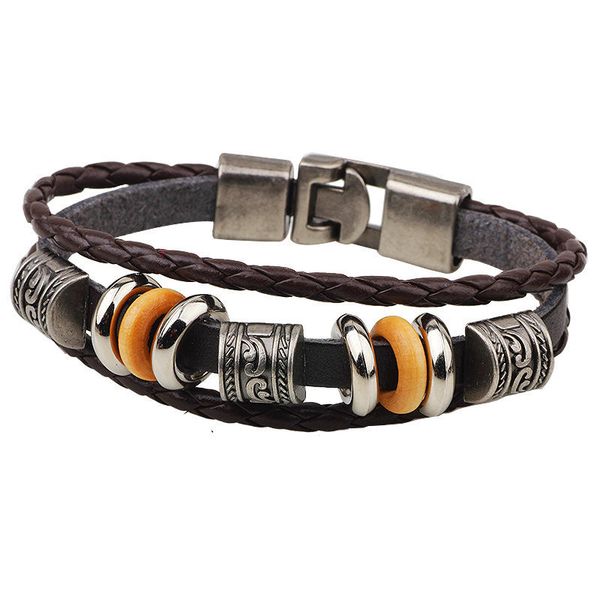 

chinese fashion retro bracelet alloy jewelry leather bracelet beaded jewelry, Black