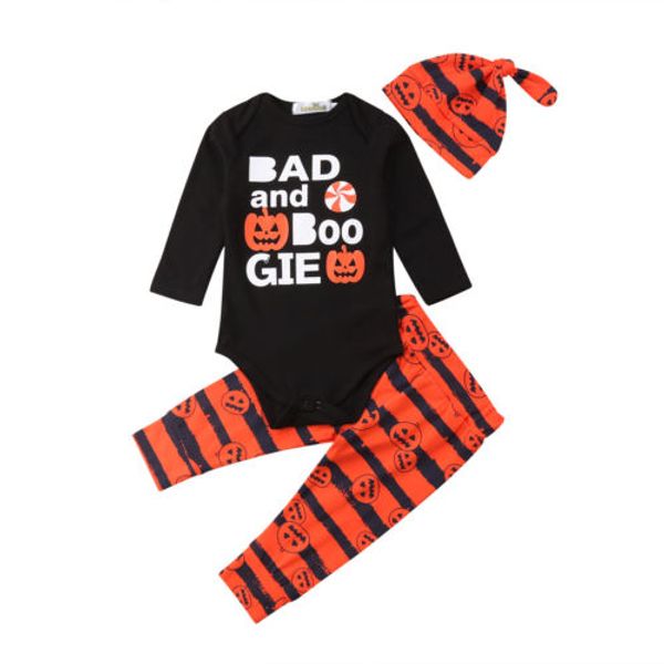 

pumpkin newborn toddler baby boy clothes long sleeve romper pants hat cotton 3pcs outfits clothing baby boys 0-24m, White