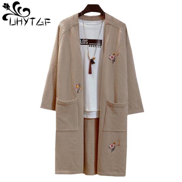 

uhytgf bewomens sweater knitted autumn 2018 plus size sweater student coats fashion embroidery long cardigans women 465, White;black
