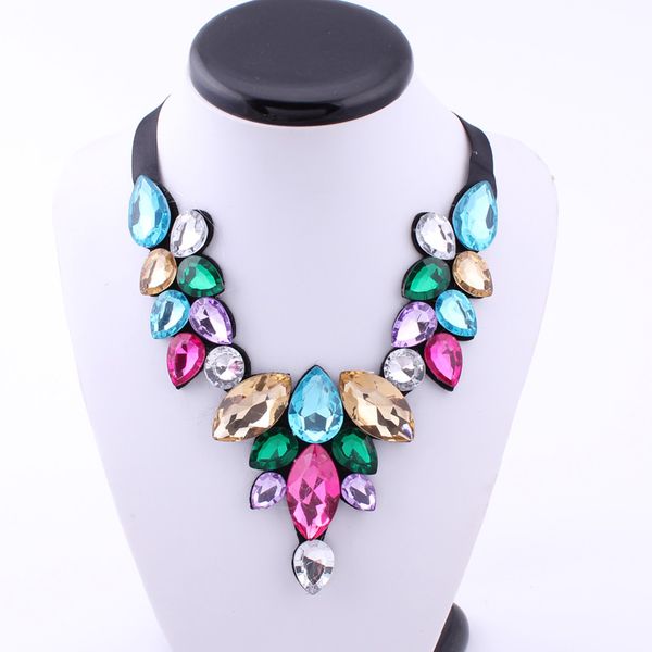 

whole salenew statement jewelry ribbon chain necklaces & pendants shining water drop rhinestone crystal collar bib necklaces for women, Golden;silver