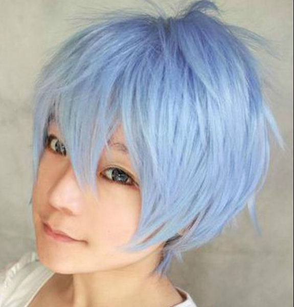 

men anime costume short blue straight cosplay party wig hair cosplay wig decor, Black;brown