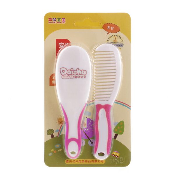 

1 set baby/child/kid soft anti-static comb+head brush/hairbrush environment friendly plastic arc-shaped handle pink blue, Silver