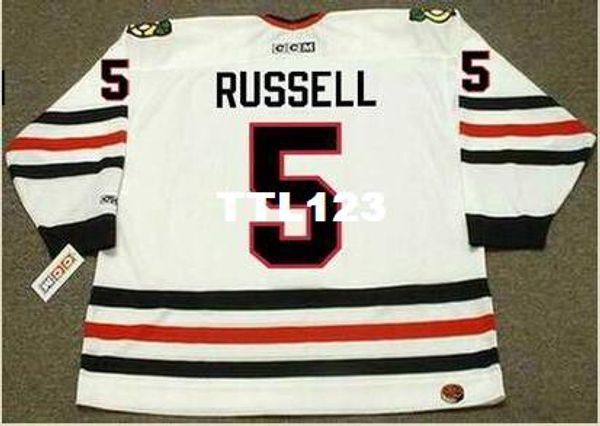 

mens #5 phil russell chicago blackhawks 1977 ccm retro home hockey jersey or custom any name or number retro jersey, Black;red