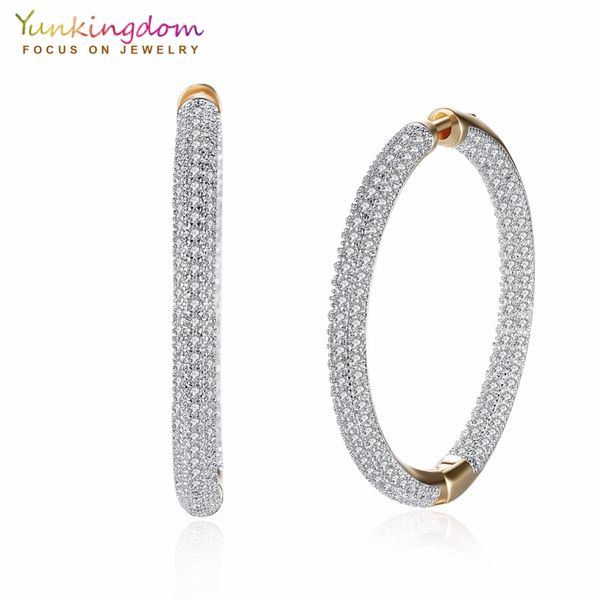 

pave white cubic zirconia crystals big circle hoop earrings for women fashion party queen jewelry, Golden;silver