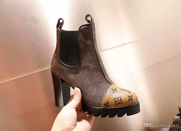 

2019 women de igner boot famou luxuriou brand genuine leather high print high heel women hoe fa hion motorcycle boot ize 35 40
