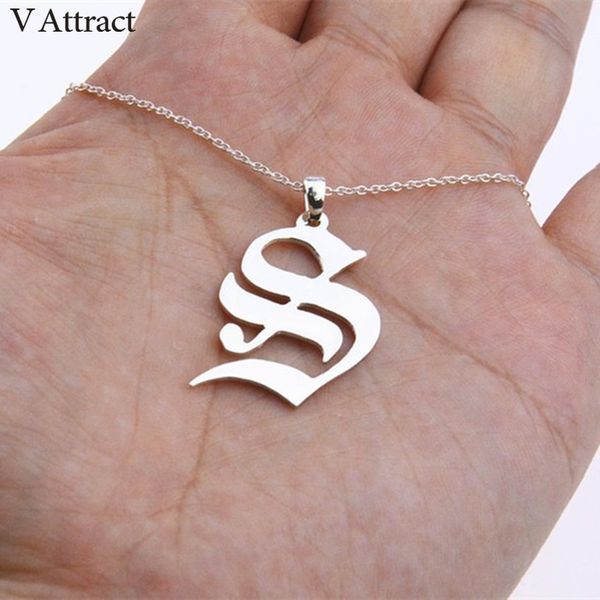 

carmen electra style initial pendant collier custompersonalized old english letter necklace number choker christmas gift jewelry, Silver