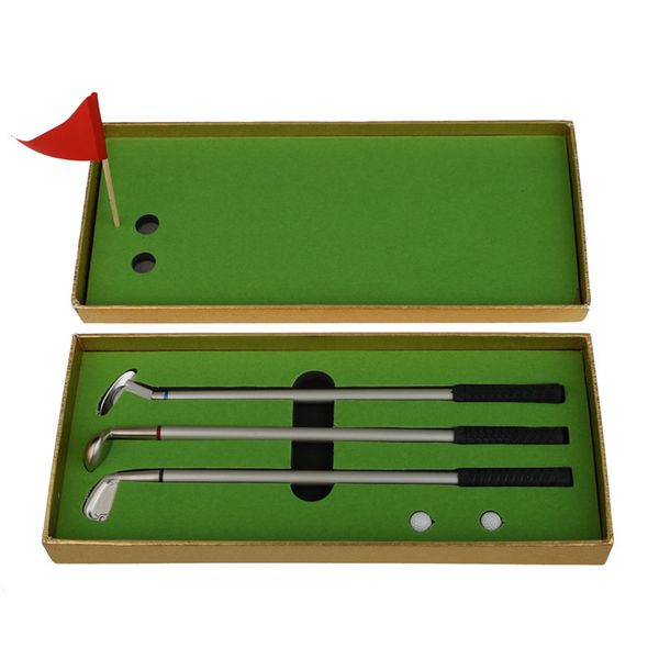 

wholesale-new promotion 3pcs mini golf clubs models ball pen golf balls flag set gift three colors wholesale