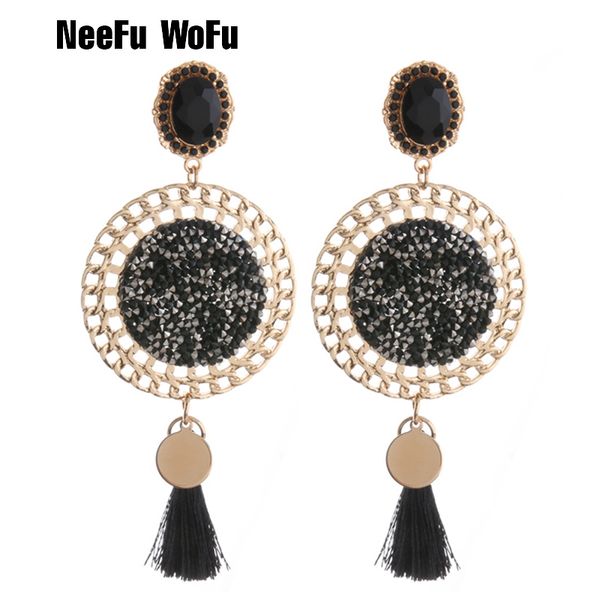 

neefu wofu bohemian crystal tassel earrings band charm gold big earring flash earring large long brinco ear oorbellen gift, Silver
