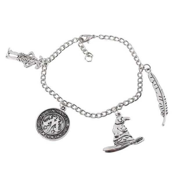 

12pcs new harry mixed bracelet ancient silver talking hat leviosa dobby charm bracelets fashion potter jewelry, Golden;silver