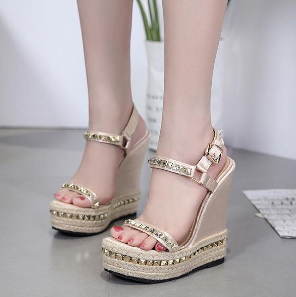

DiJiGilrs 2018 Summer Women Wedges Sandals Woman Fashion Gladiator Pumps Ladies Rome straw Rivet Handmade Shoes Summer High Heels Sandals Pl