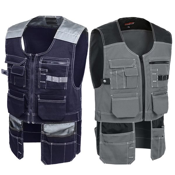 

b208 multifunction multi tool multi-pocket t/c twill workwear vest waistcoat for maintenance, Black;white