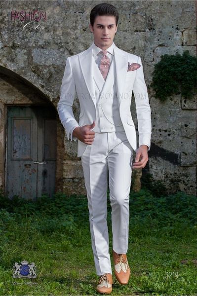 Neue Mode Weiß Bräutigam Smoking Ausgezeichnete Mann Hochzeit Anzug Slim Fit One Button Männer Business Abendessen Prom Blazer (jacke + Hose + Krawatte + Weste) NO; 103