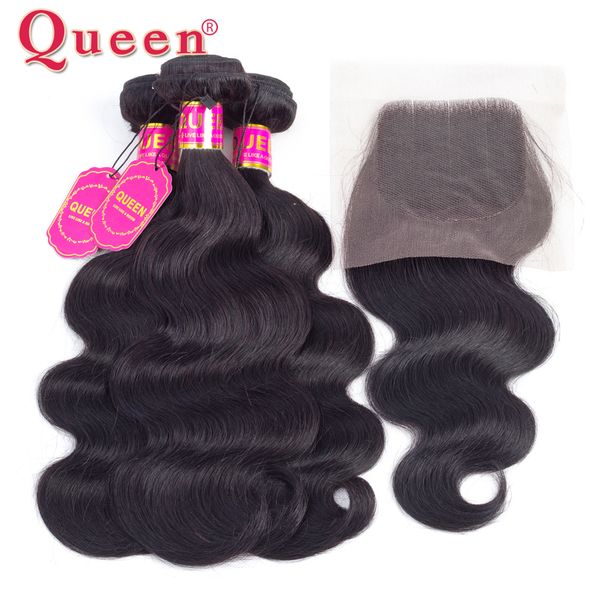 

queen hair products brazilian human hair bundles with closure brazilian body wave weave 3 bundles with closure extensions, Black;brown