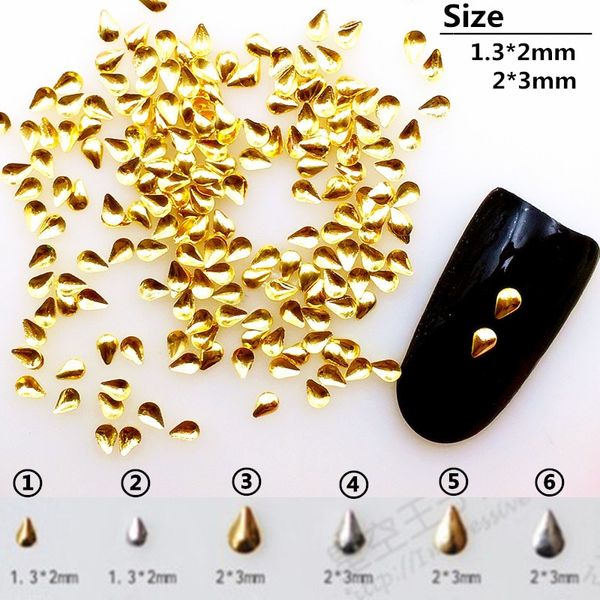 

500pcs/lot gold silver 1*2mm 2*3mm drop rivets studs metal alloy nail art decorations 3d diy nail stickers jewelry charms, Silver;gold