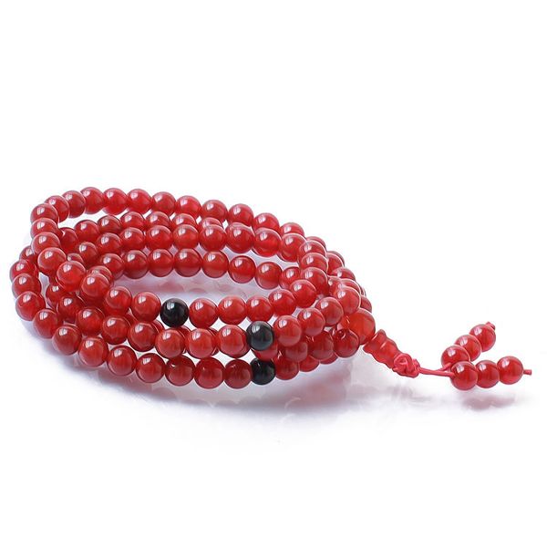 

natural 6mm red agate beaded bracelet tibetan buddhist 108 prayer beads necklace gourd mala prayer bracelet for meditation, Golden;silver
