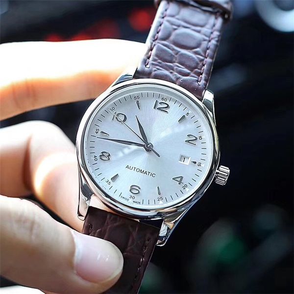 

40mm men's fashion case steel leather black watches stainless band japanes wristwatches movement luxury mens casual dial automatic l37, Slivery;brown