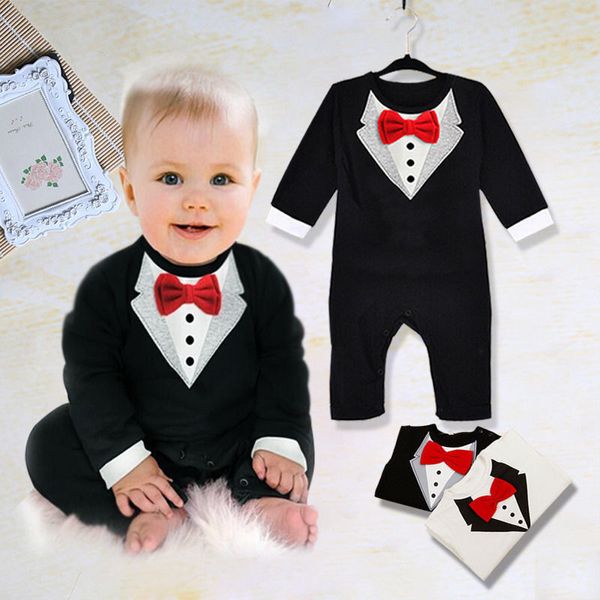 

fashion toddlder newbore baby boy formal suit party wedding tuxedo gentleman short sleeve romper jumpsuit outfit clothes wear, White