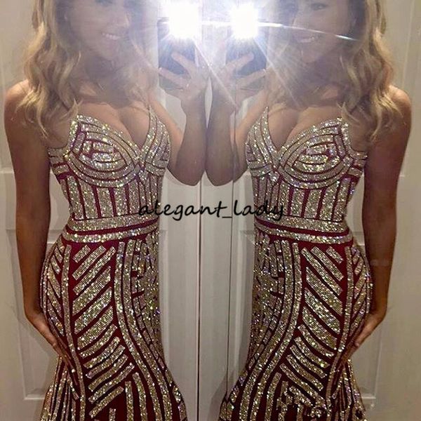 

2019 spaghetti bling bling slim prom dresses sleeveless zipper sweep train tulle adorned crystal straight party evening dresses vestidos, Black;red