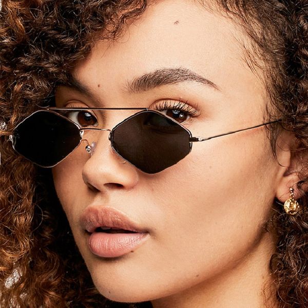 

uv400 sunglasses women brand designer small frame polygon clear lens sunglass men hexagon vintage sun glasses metal frame, White;black