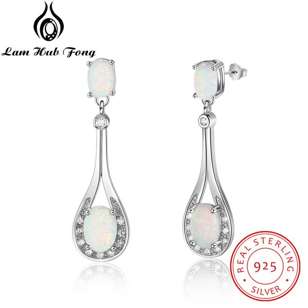 

women 925 sterling silver water drop earrings with oval white opal & cubic zirconia elegant gift for girlfriend (lam hub fong, Golden;silver